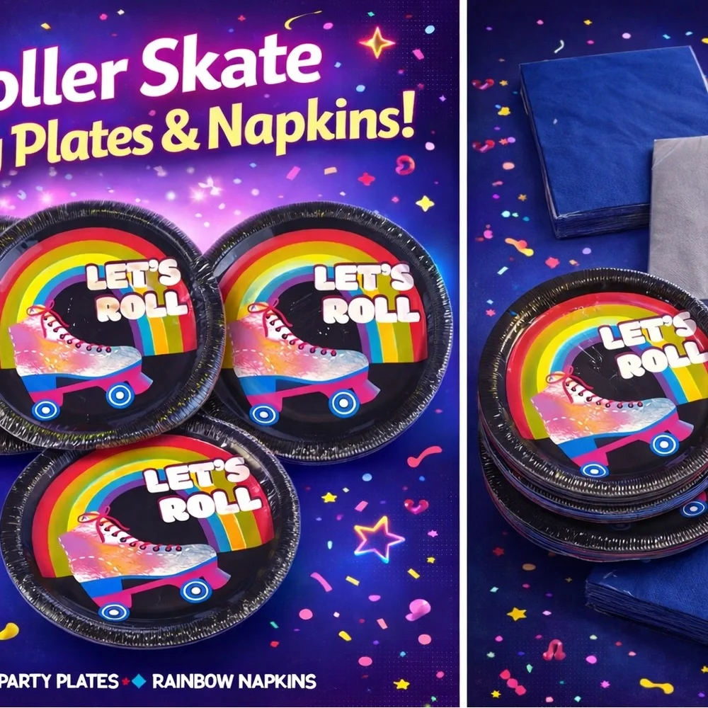 Roller Skate Party Plates and Napkins Set